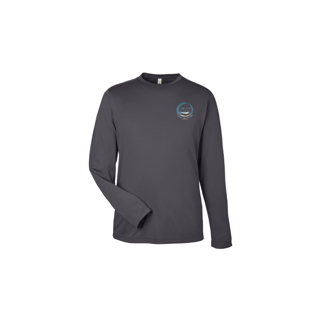 Hooked On Fishing – Youth Long Sleeve in Carbon - front logo view