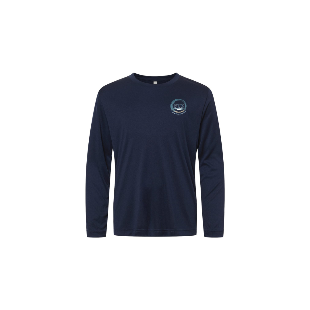 Hooked On Fishing – Youth Long Sleeve in Classic Navy - front logo view