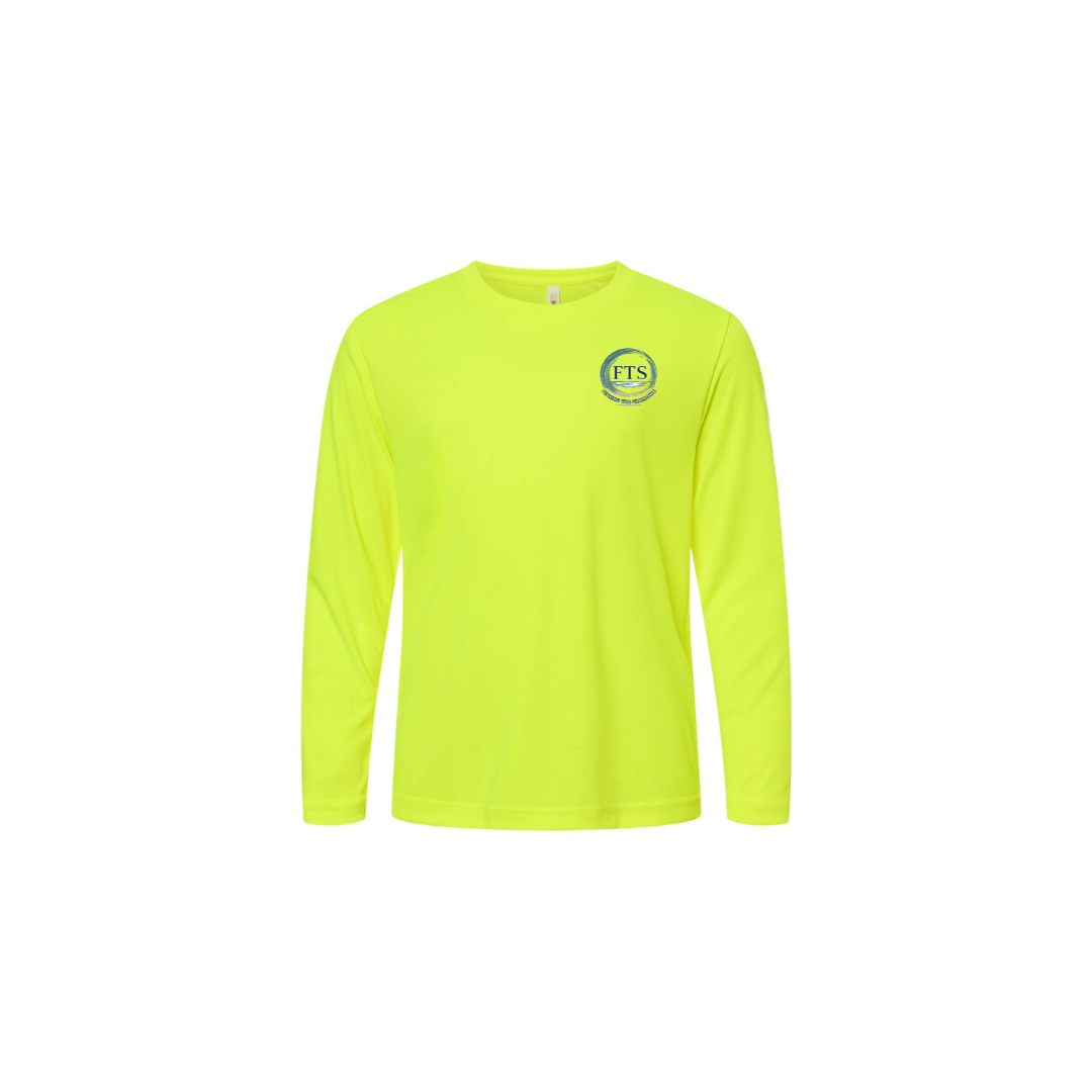 Redfish Art 2 – Youth Long Sleeve in Safety Yellow - front logo view