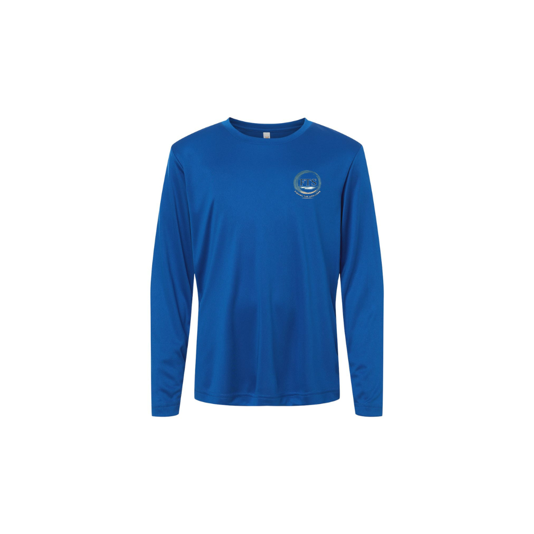 Redfish Art 2 – Youth Long Sleeve in True Royal - front logo view