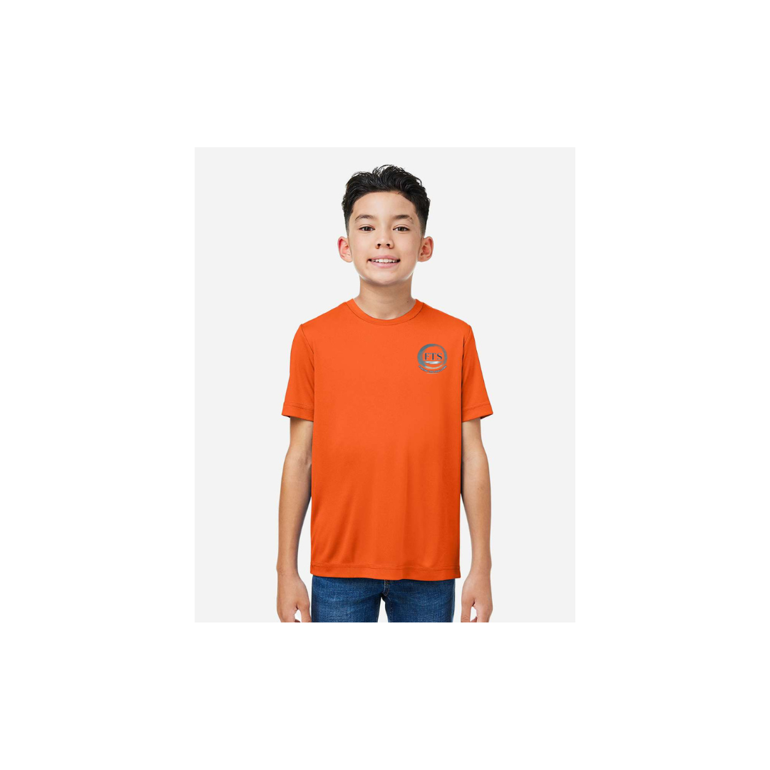 Hooked On Fishing – Youth Short Sleeve in Campus Orange - front logo view