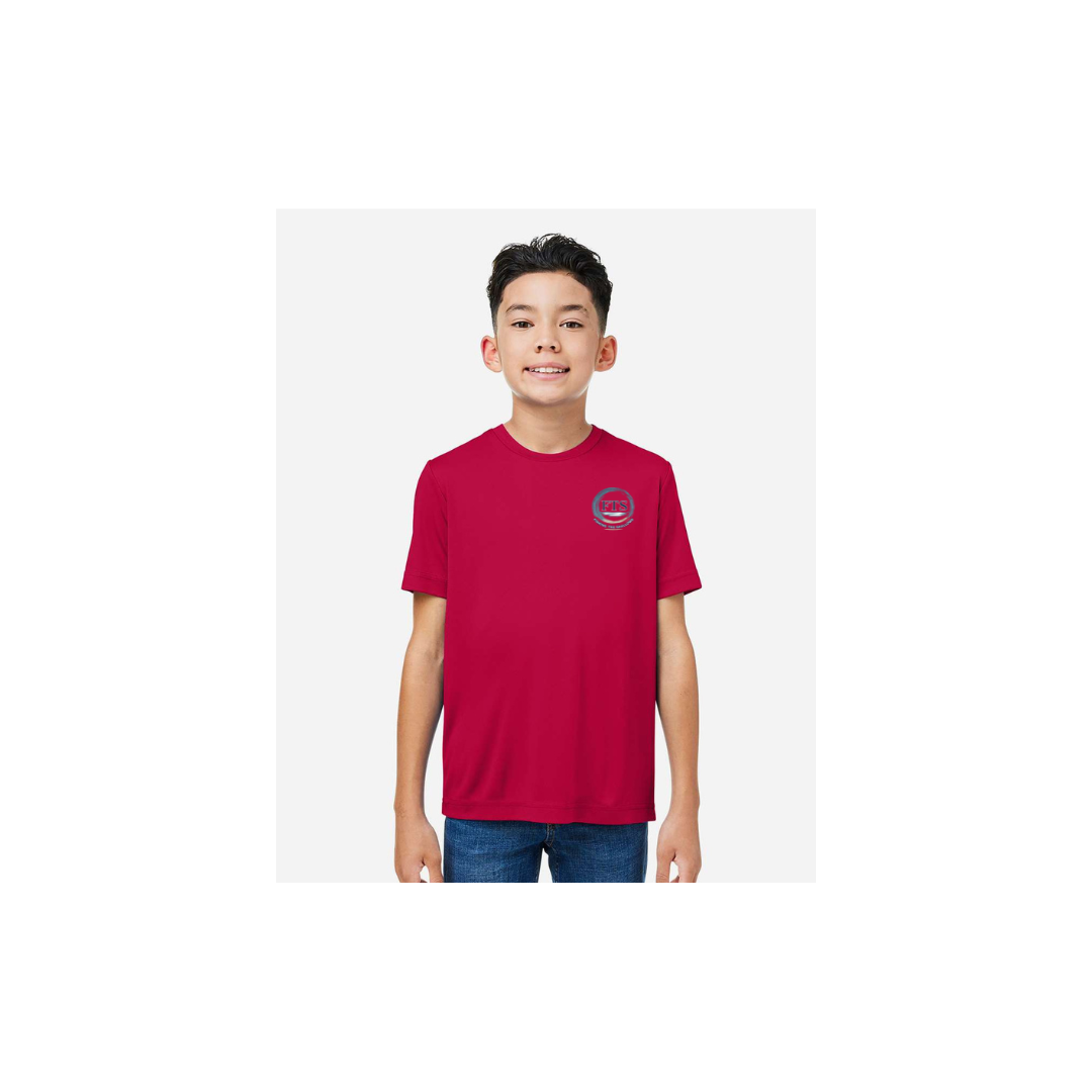 Hooked On Fishing – Youth Short Sleeve in Classic Red - front logo view
