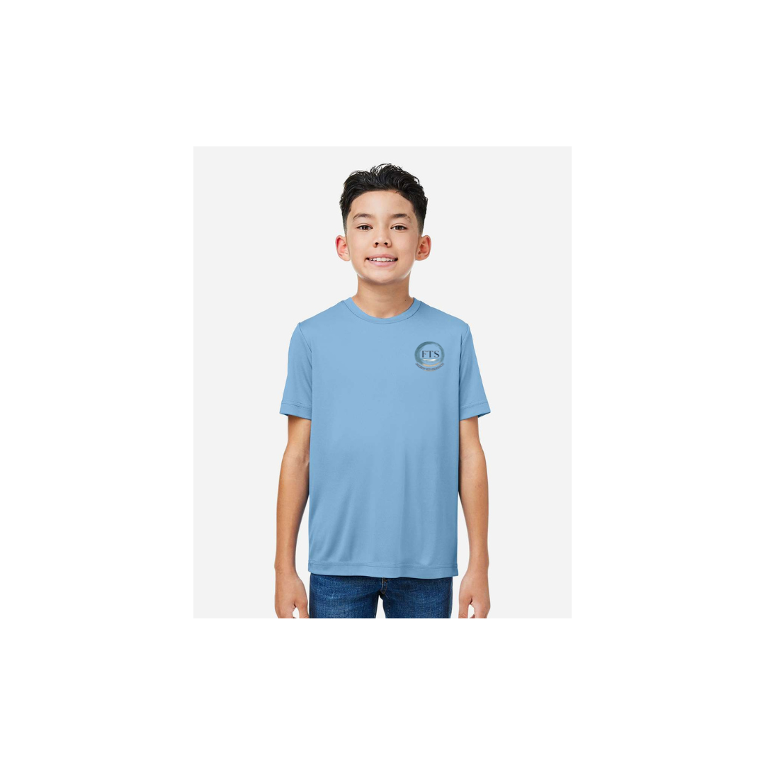 Redfish Art 2 – Youth Short Sleeve in Columbia Blue - front logo view