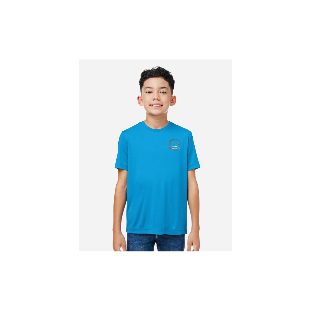 Hooked On Fishing – Youth Short Sleeve in Electric Blue - front logo view