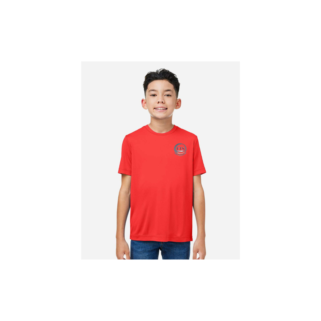 Redfish Art 2 – Youth Short Sleeve in Marina Red - front logo view
