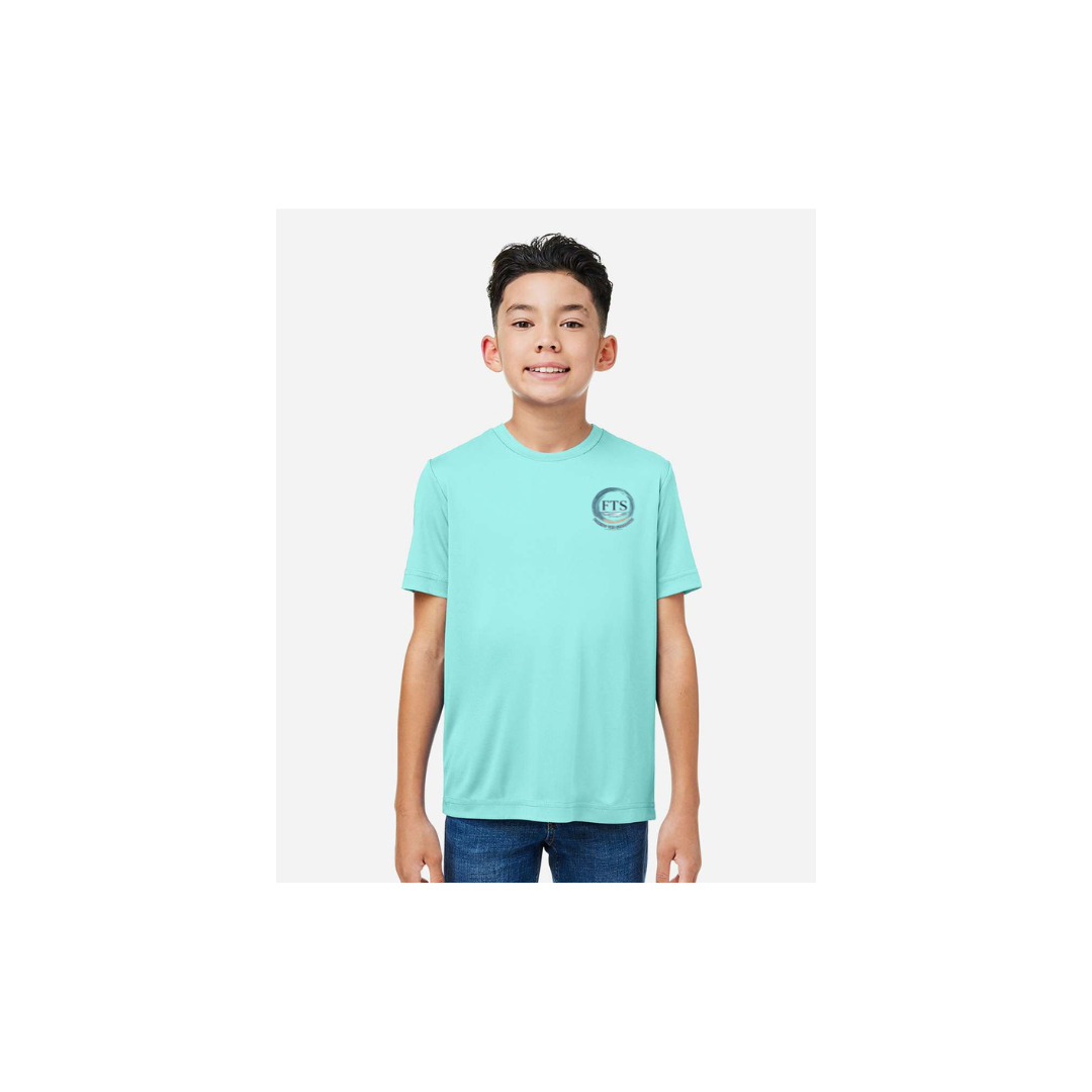 Hooked On Fishing – Youth Short Sleeve in Sea Glass - front logo view