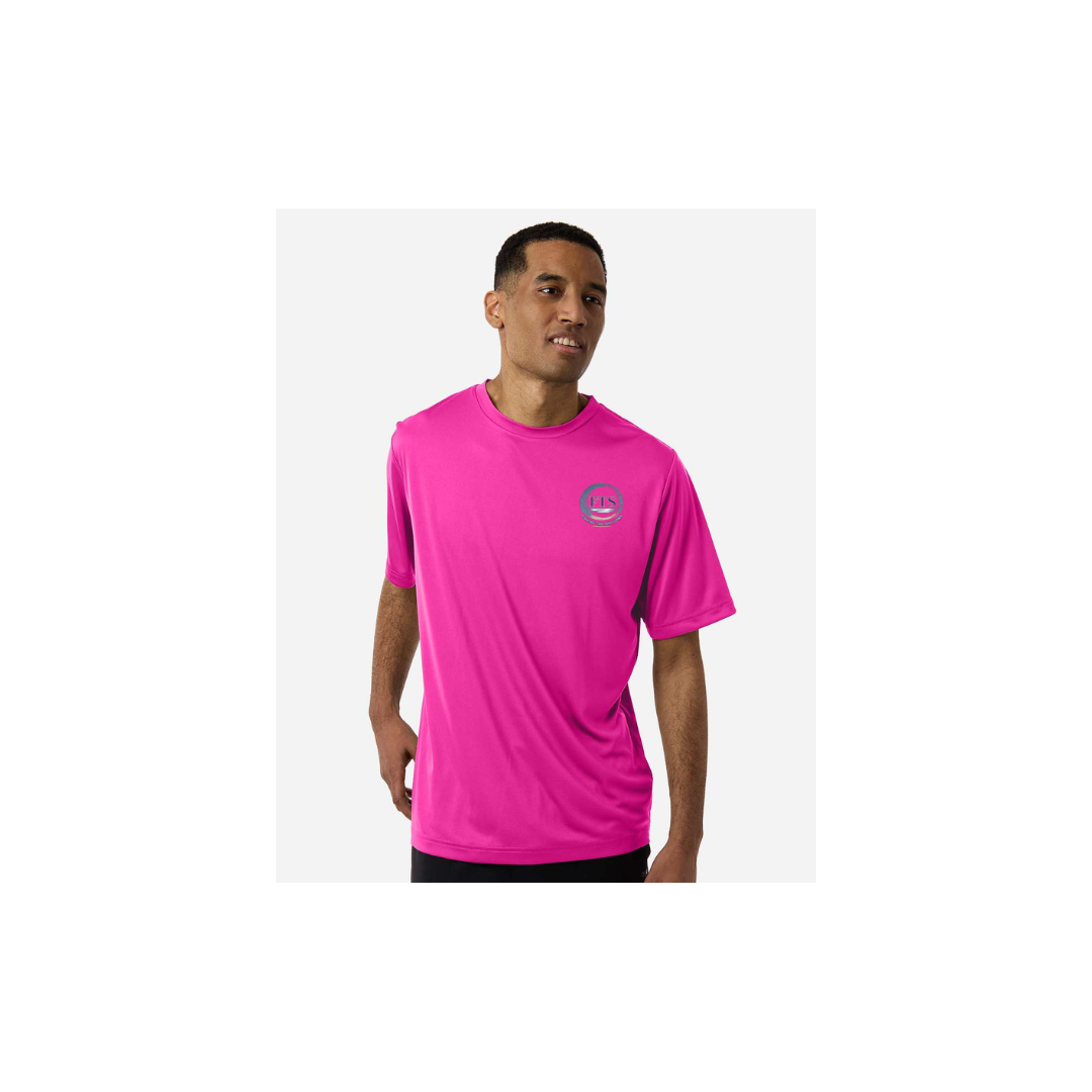 Redfish Art men's short sleeve fishing shirt in Bright Magenta - FTS Coastal Logo front view