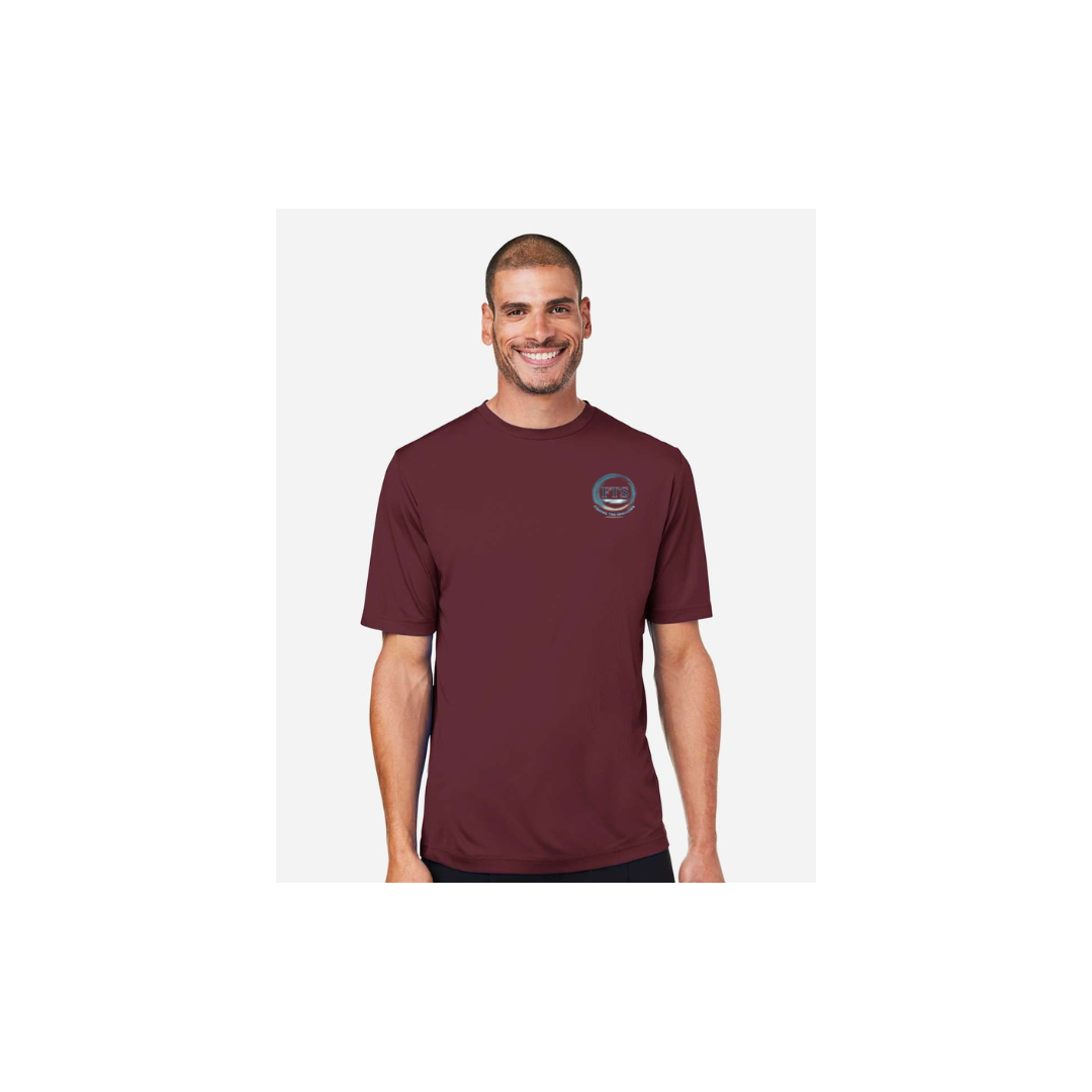 Redfish Art men's short sleeve fishing shirt in Burgundy - FTS Coastal Logo front view