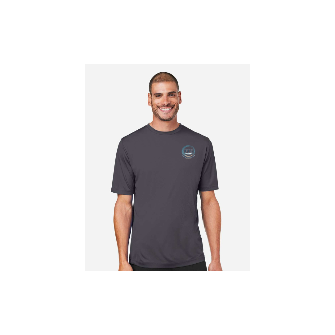 Redfish Art men's short sleeve fishing shirt in Carbon - FTS Coastal Logo front view