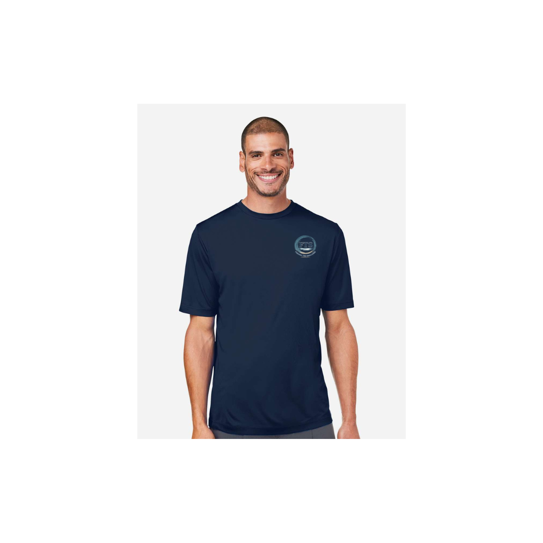 Redfish Art men's short sleeve fishing shirt in Classic Navy - FTS Coastal Logo front view