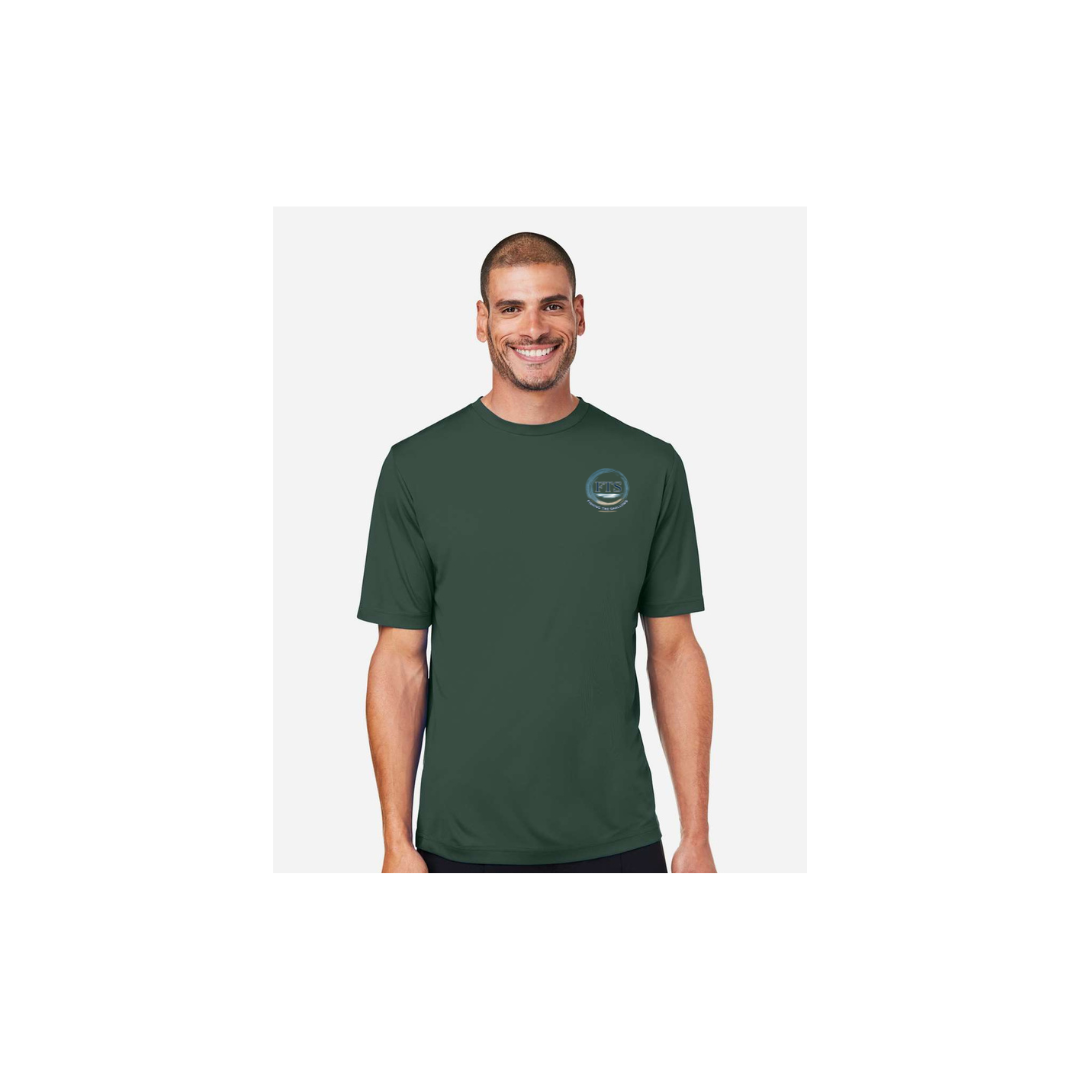 Redfish Art men's short sleeve fishing shirt in Forest - FTS Coastal Logo front view
