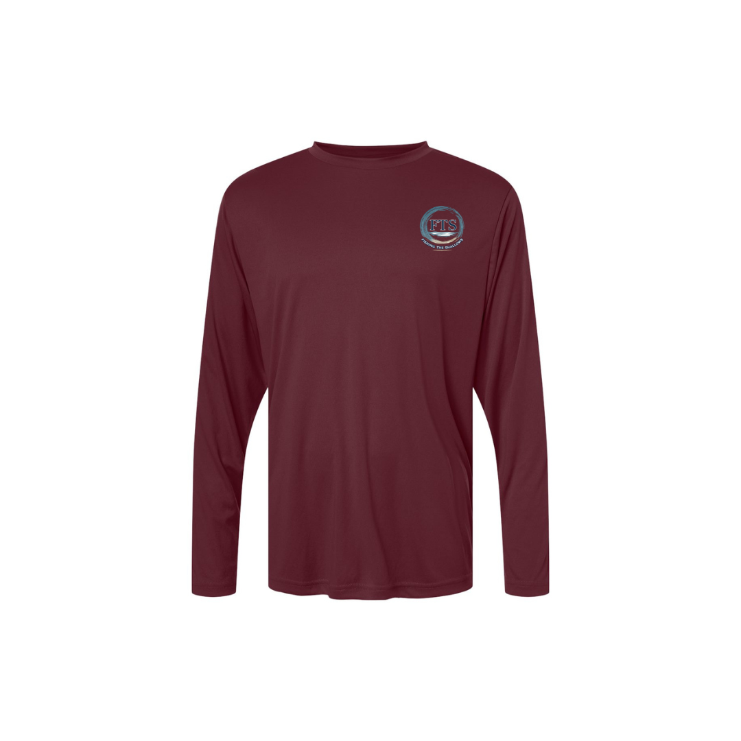 Redfish Art – Men's Long Sleeve in Burgundy - front logo view