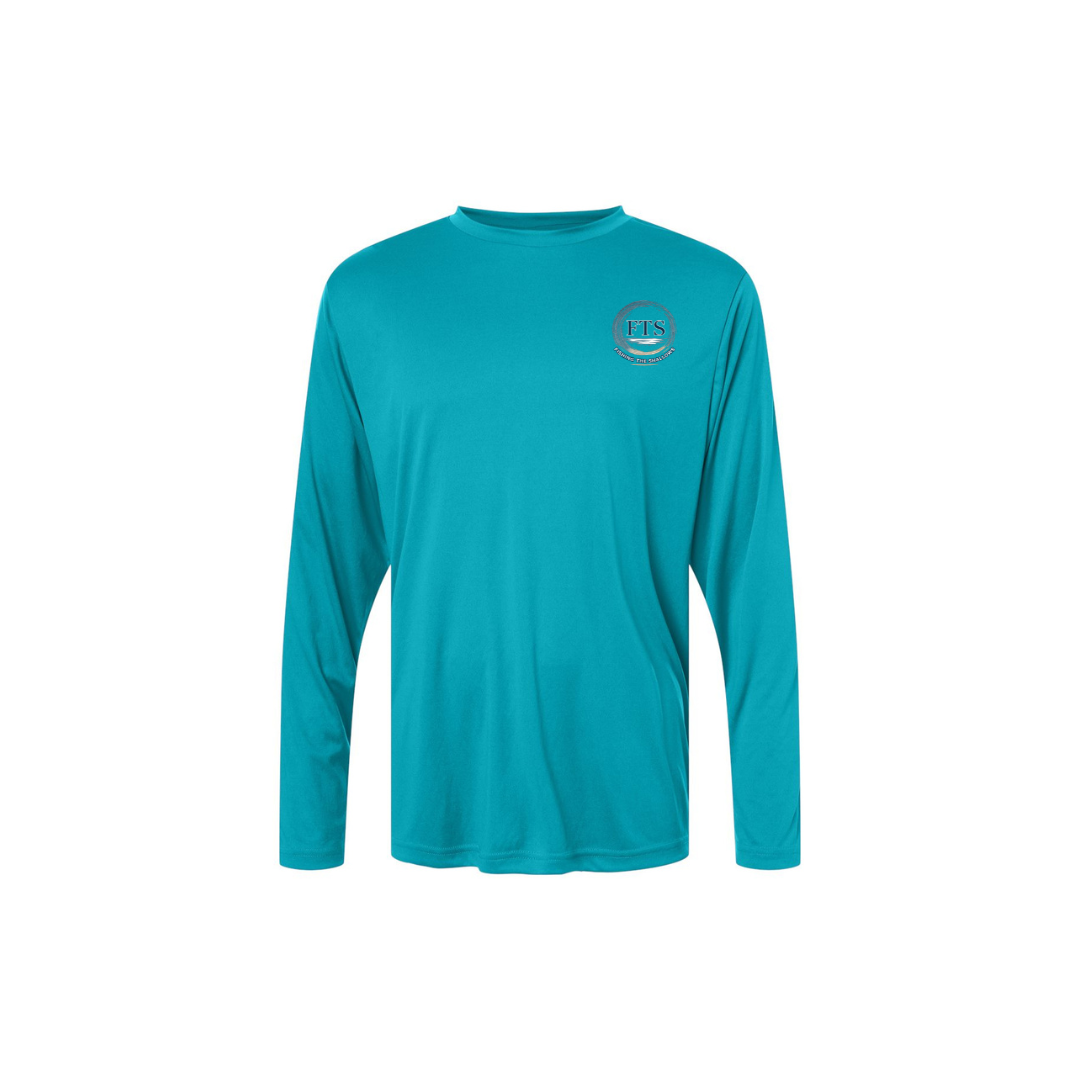 Hooker – Men's Long Sleeve in Clear Teal - front logo view