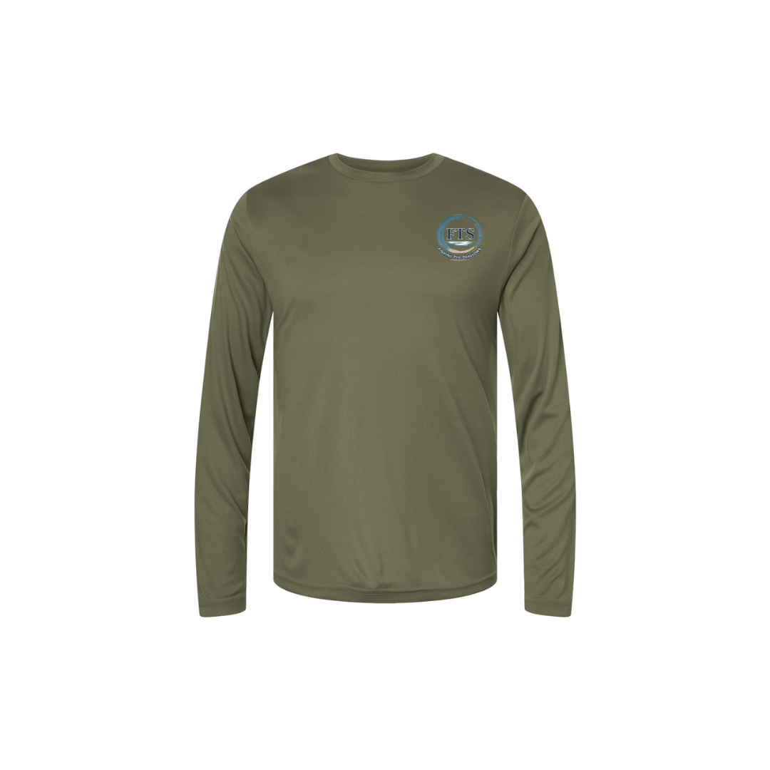 Hooker – Men's Long Sleeve in Military Green - front logo view