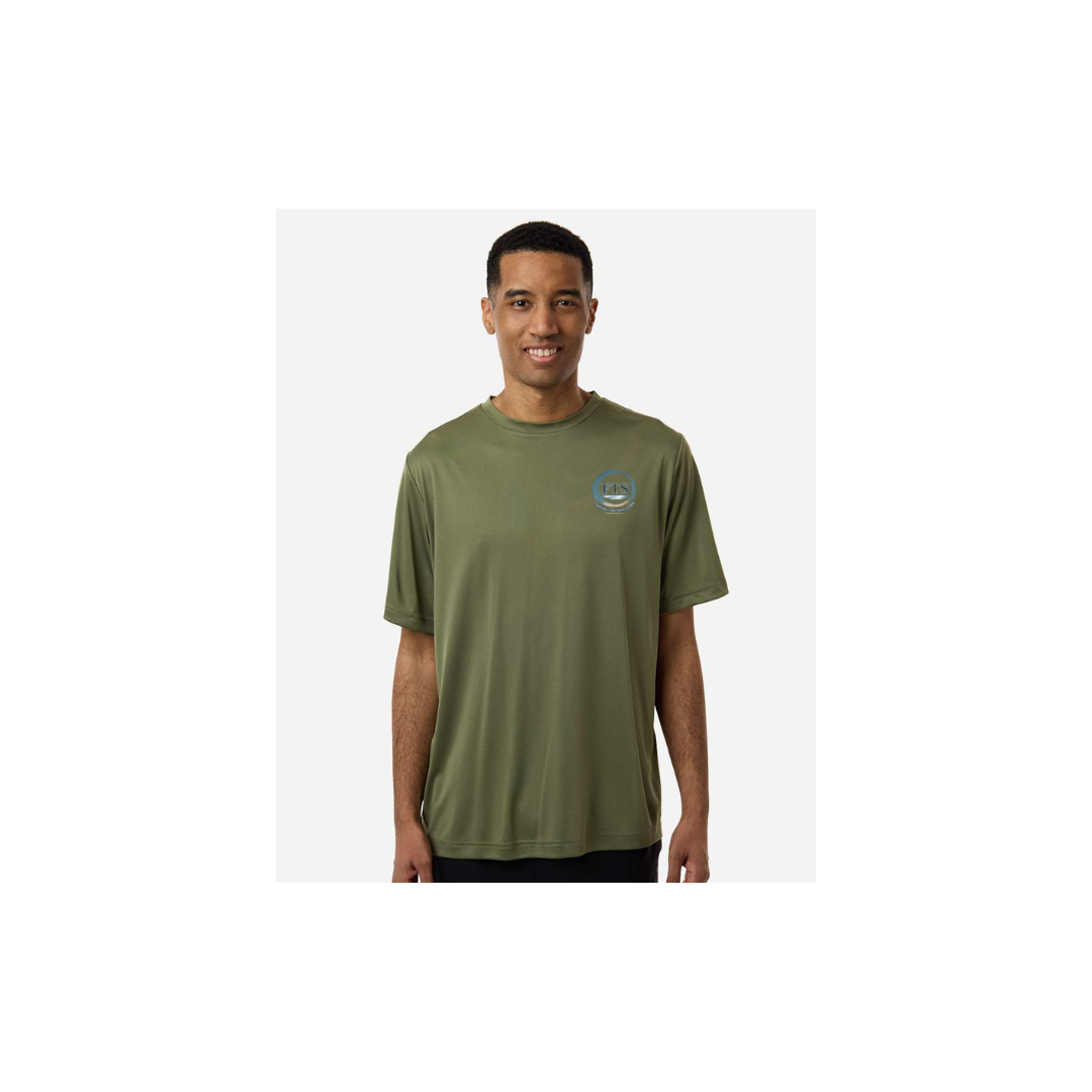 Redfish Art men's short sleeve fishing shirt in Military Green - FTS Coastal Logo front view