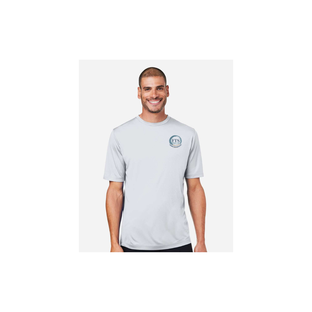 Redfish Art men's short sleeve fishing shirt in Platinum - FTS Coastal Logo front view