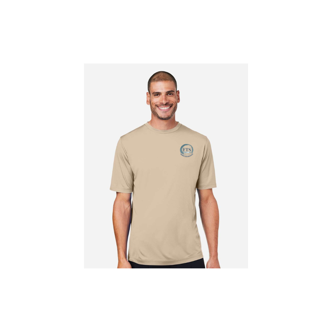 Redfish Art men's short sleeve fishing shirt in Stone - FTS Coastal Logo front view
