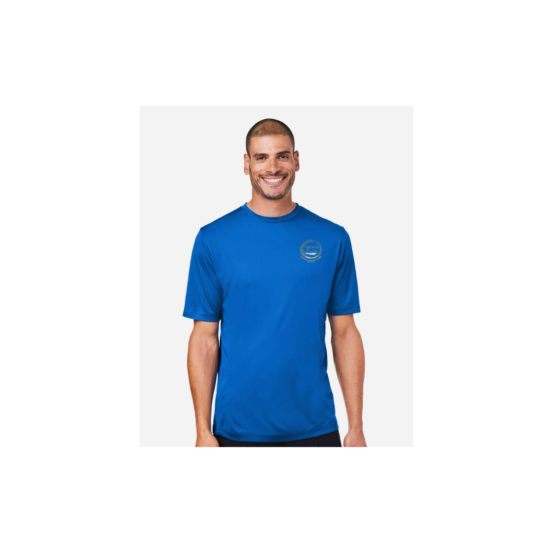 Redfish Art men's short sleeve fishing shirt in True Royal - FTS Coastal Logo front view