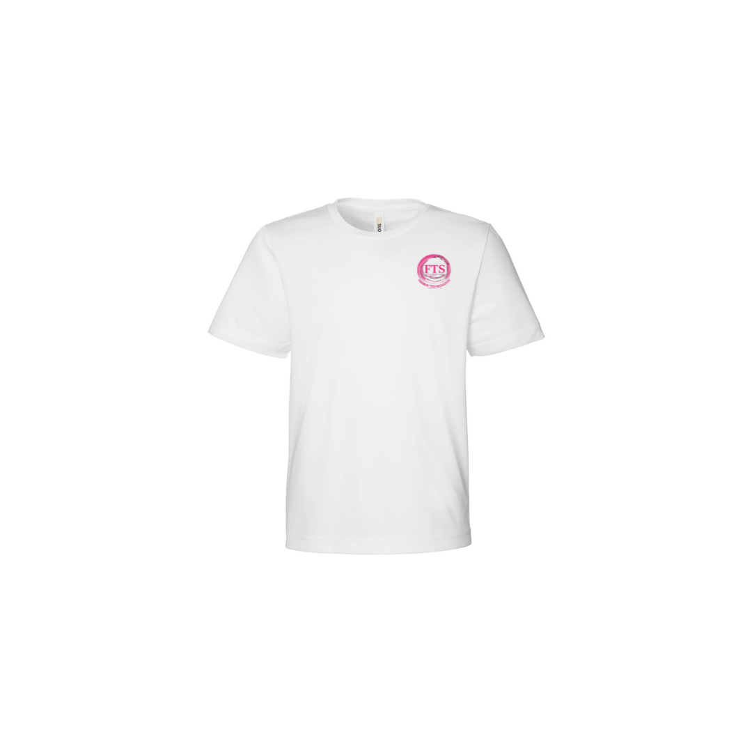 Sitting Girl – Girls Short Sleeve in White - front logo view