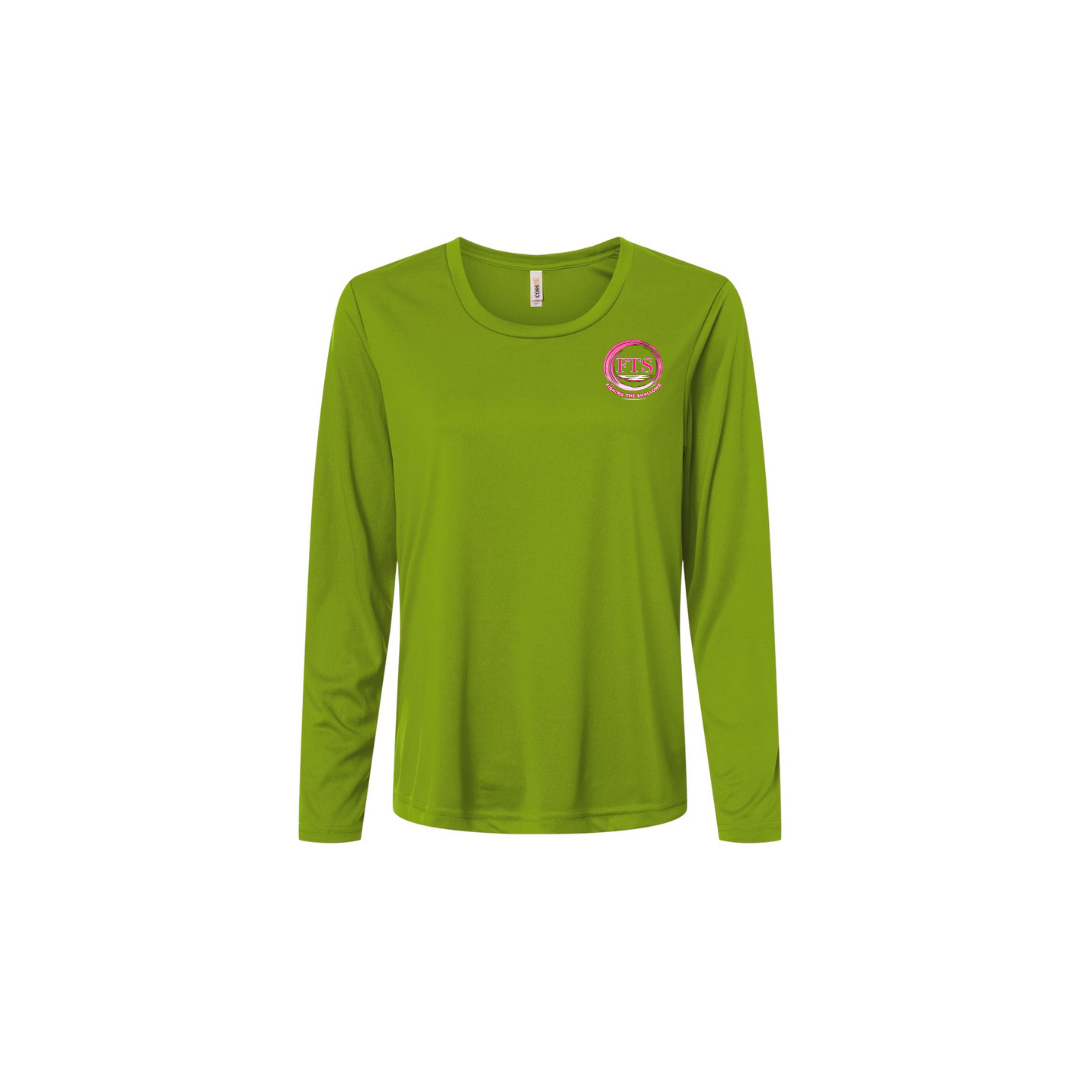 Hooker – Women's Long Sleeve in Acid Green - front logo view