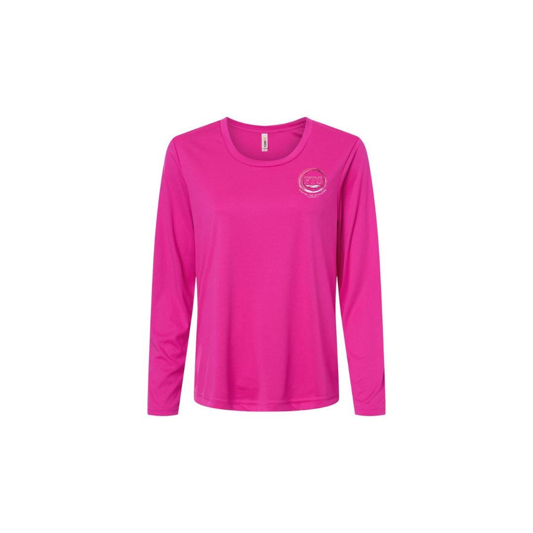 Reel Woman Pink – Women's Long Sleeve in Bright Magenta - front logo view
