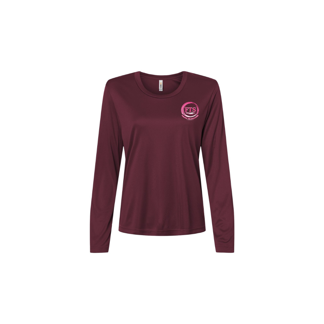 Hooker – Women's Long Sleeve in Burgundy - front logo view