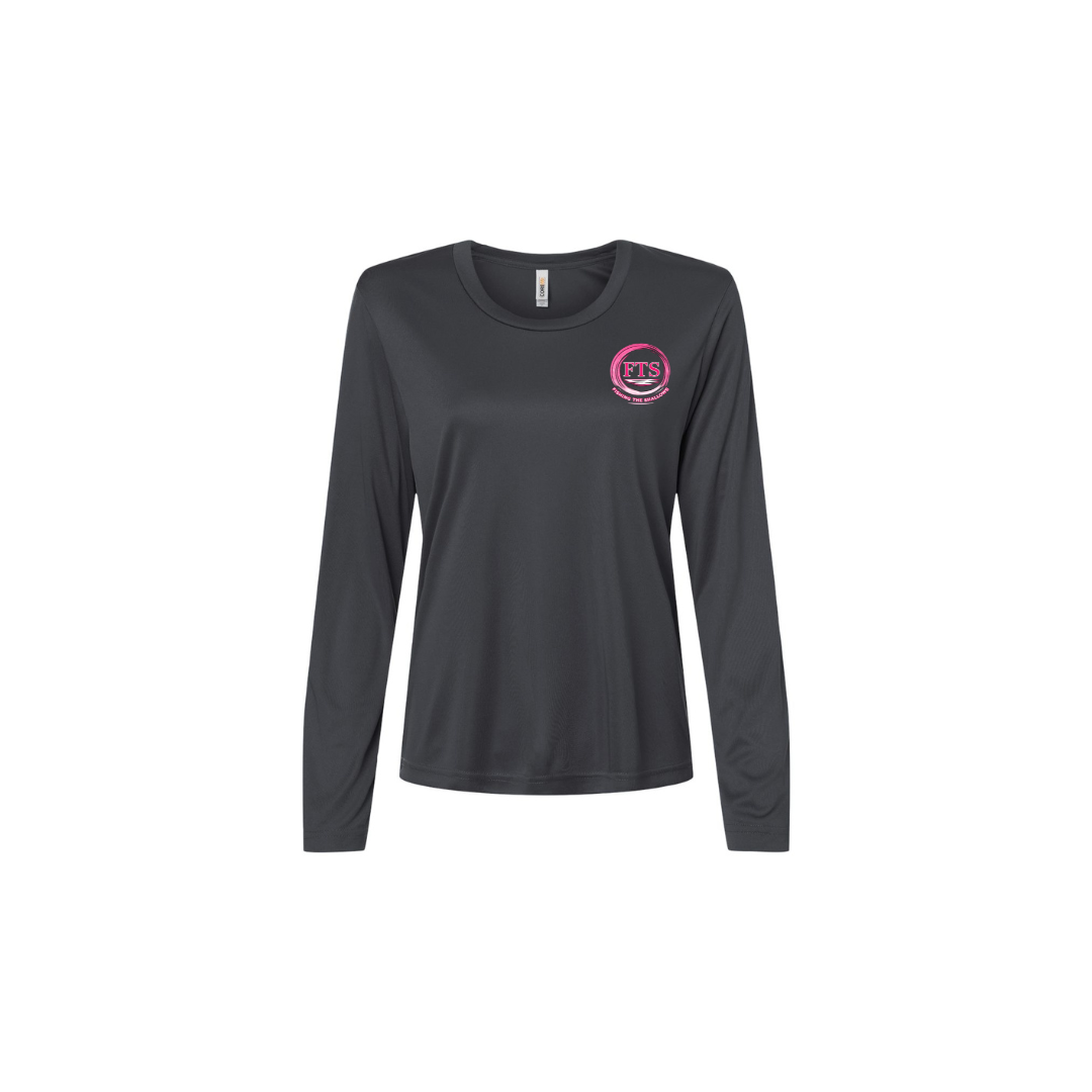 Hooker – Women's Long Sleeve in Carbon - front logo view