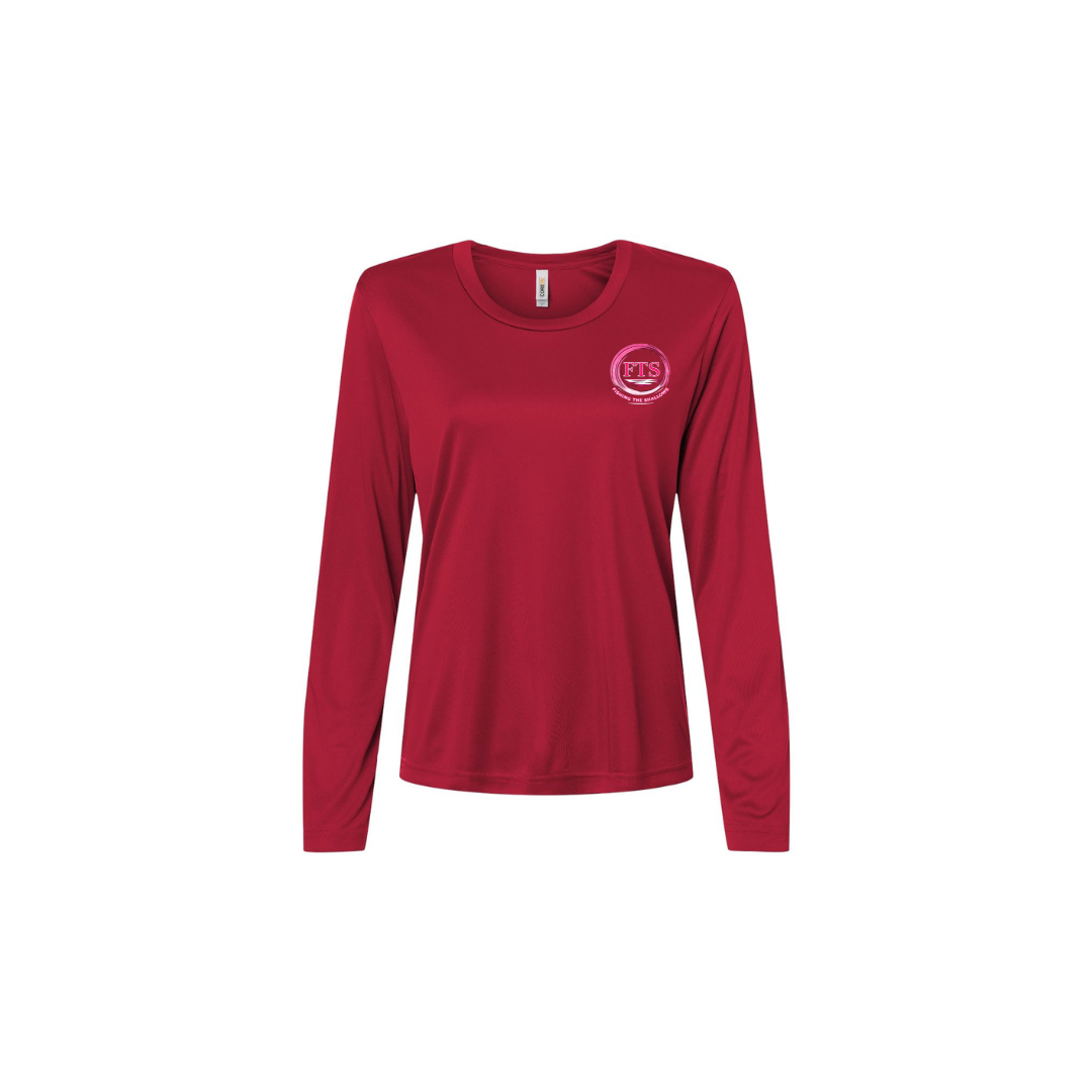 Hooker – Women's Long Sleeve in Classic Red - front logo view
