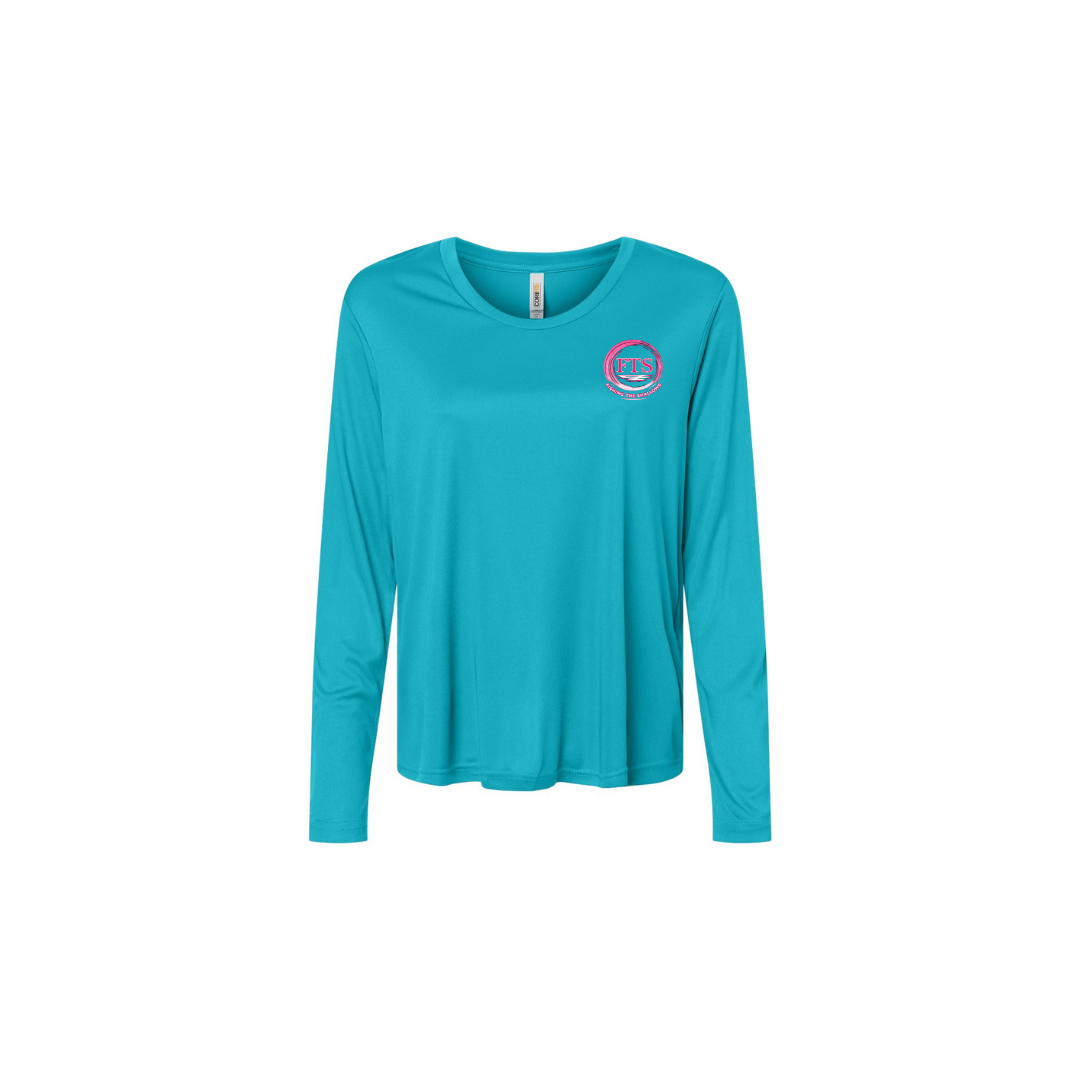 Hooker – Women's Long Sleeve in Clear Teal - front logo view