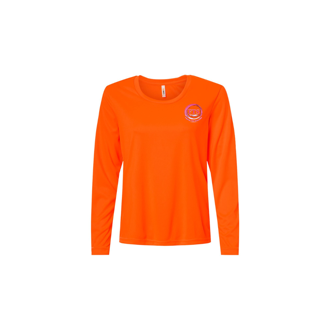 Hooker – Women's Long Sleeve in Safety Orange - front logo view