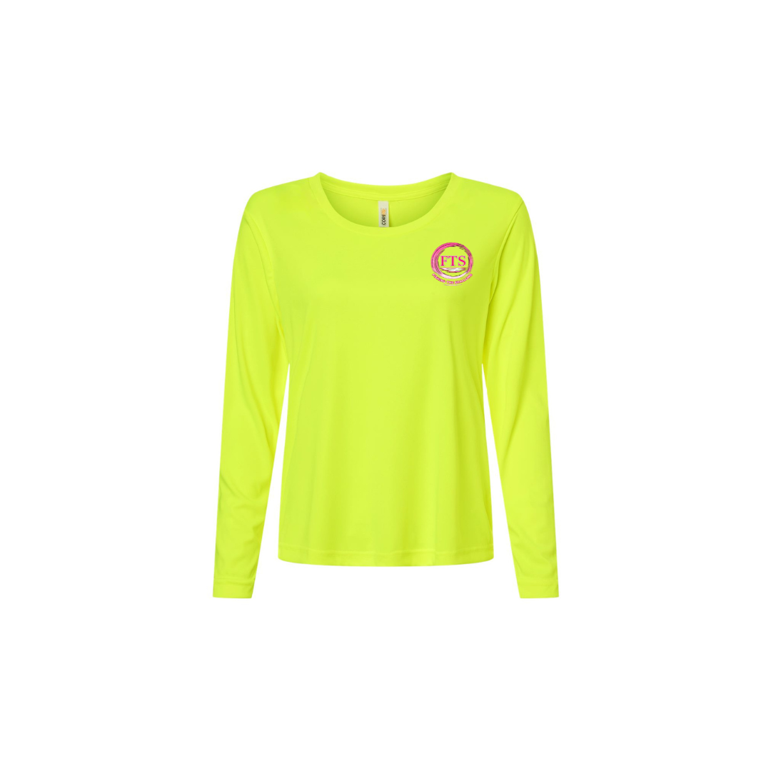 Hooker – Women's Long Sleeve in Safety Yellow - front logo view