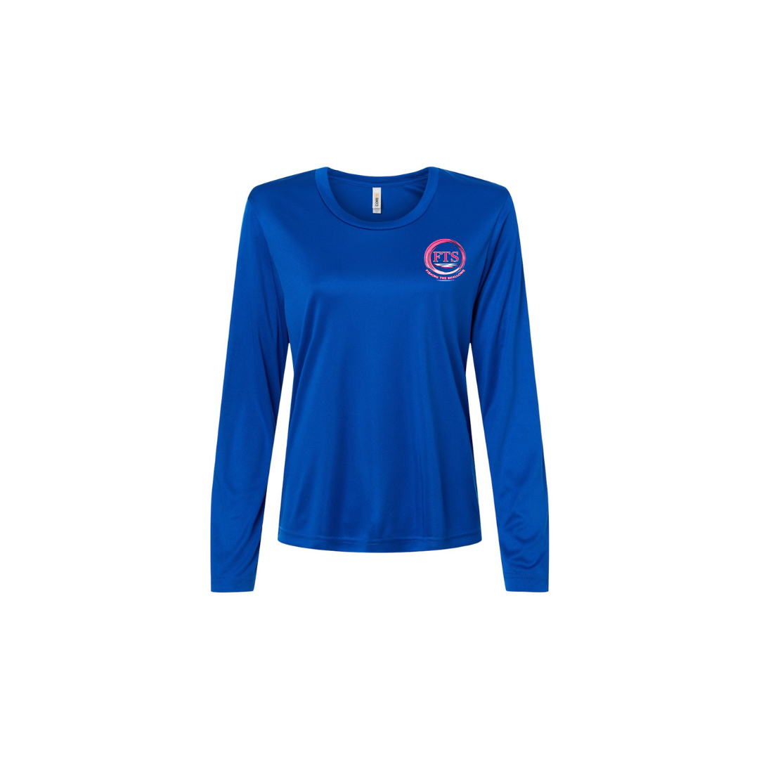 Reel Woman Pink – Women's Long Sleeve in True Royal - front logo view