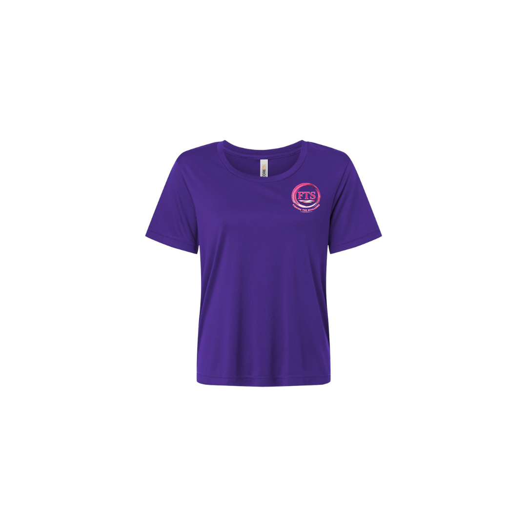 Reel Woman Pink – Women's Short Sleeve in Campus Purple - front logo view