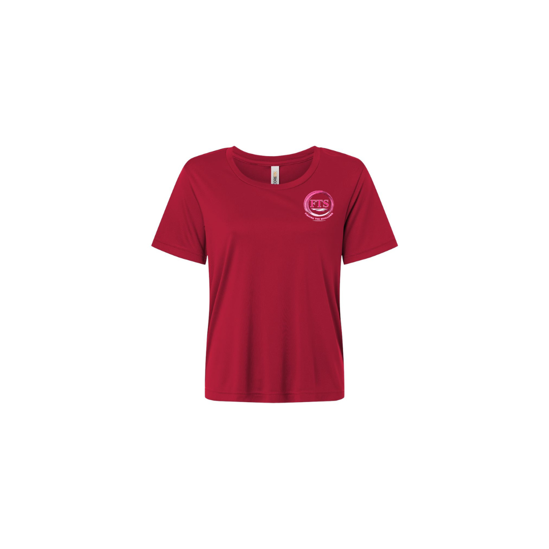 Reel Woman Pink – Women's Short Sleeve in Classic Red - front logo view