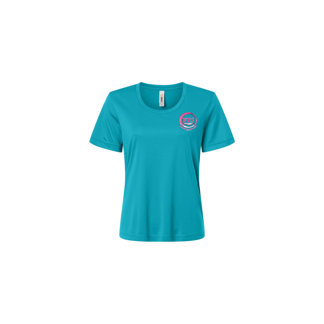 Hooker – Women's Short Sleeve in Clear Teal - front logo view