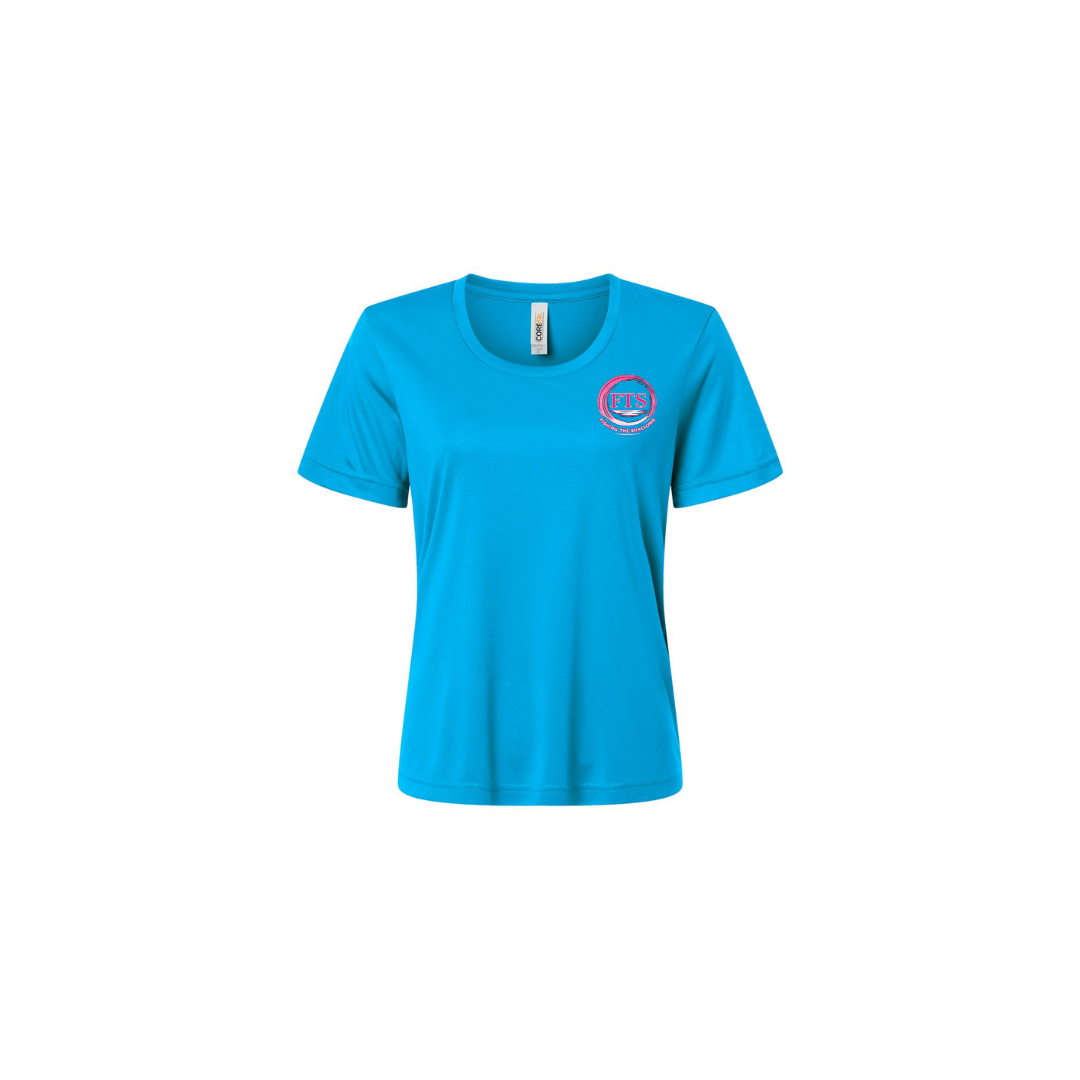 Reel Woman Pink – Women's Short Sleeve in Electric Blue - front logo view