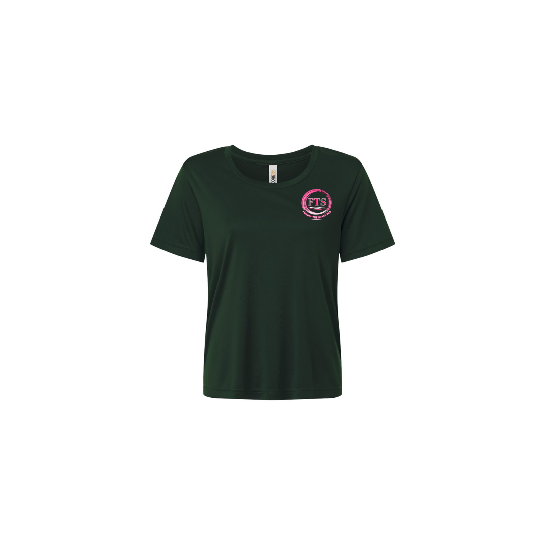 Reel Woman Pink – Women's Short Sleeve in Forest - front logo view