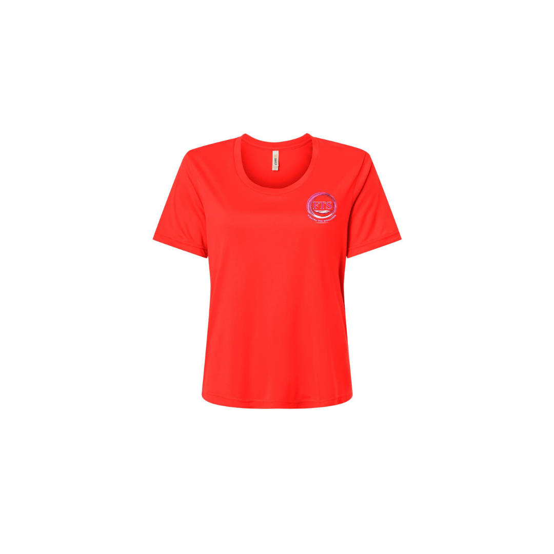 Reel Woman Pink – Women's Short Sleeve in Marina Red - front logo view