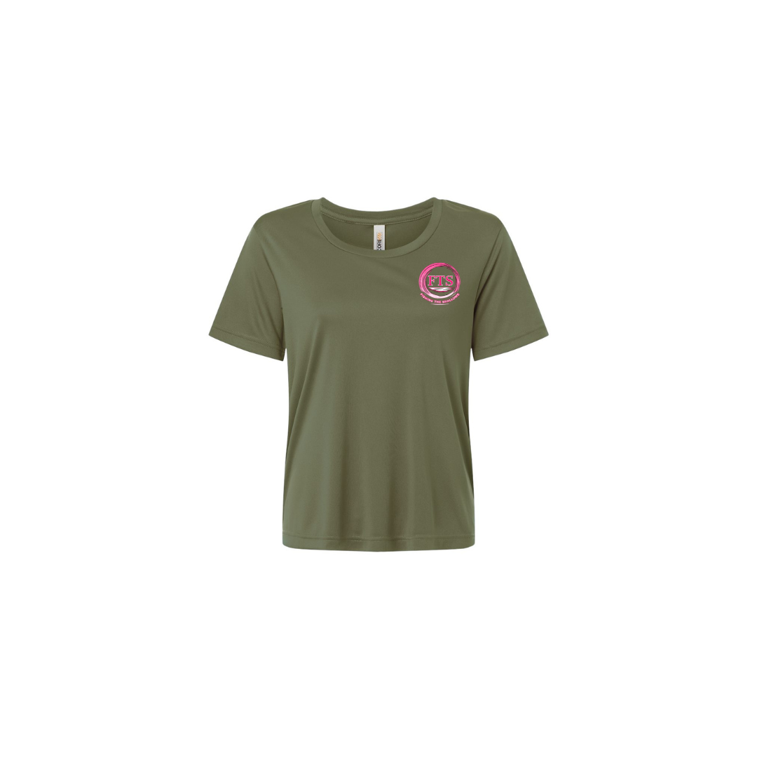 Hooker – Women's Short Sleeve in Military Green - front logo view