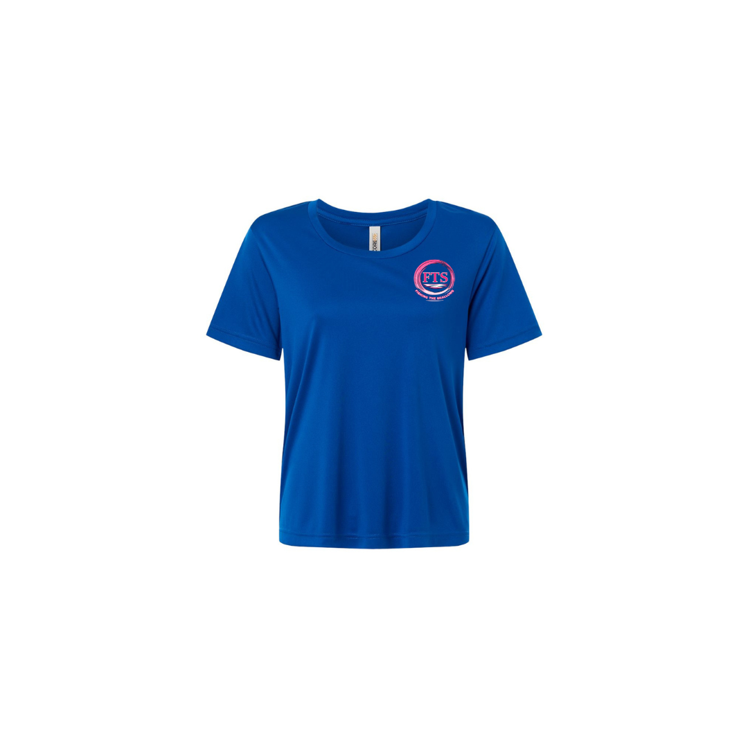 Reel Woman Pink – Women's Short Sleeve in True Royal - front logo view