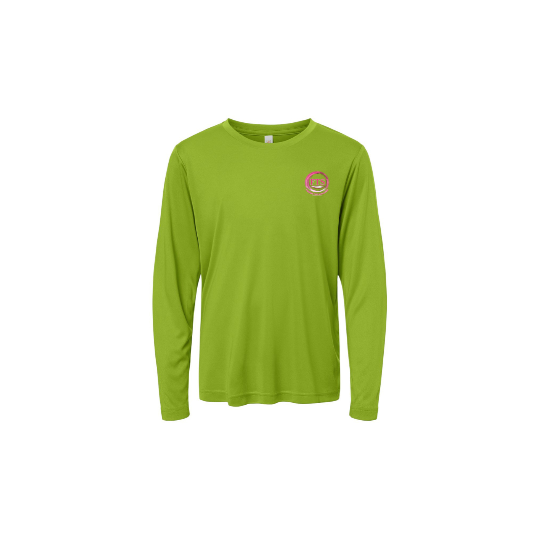 Sitting Girl – Girls Long Sleeve in Acid Green - front logo view