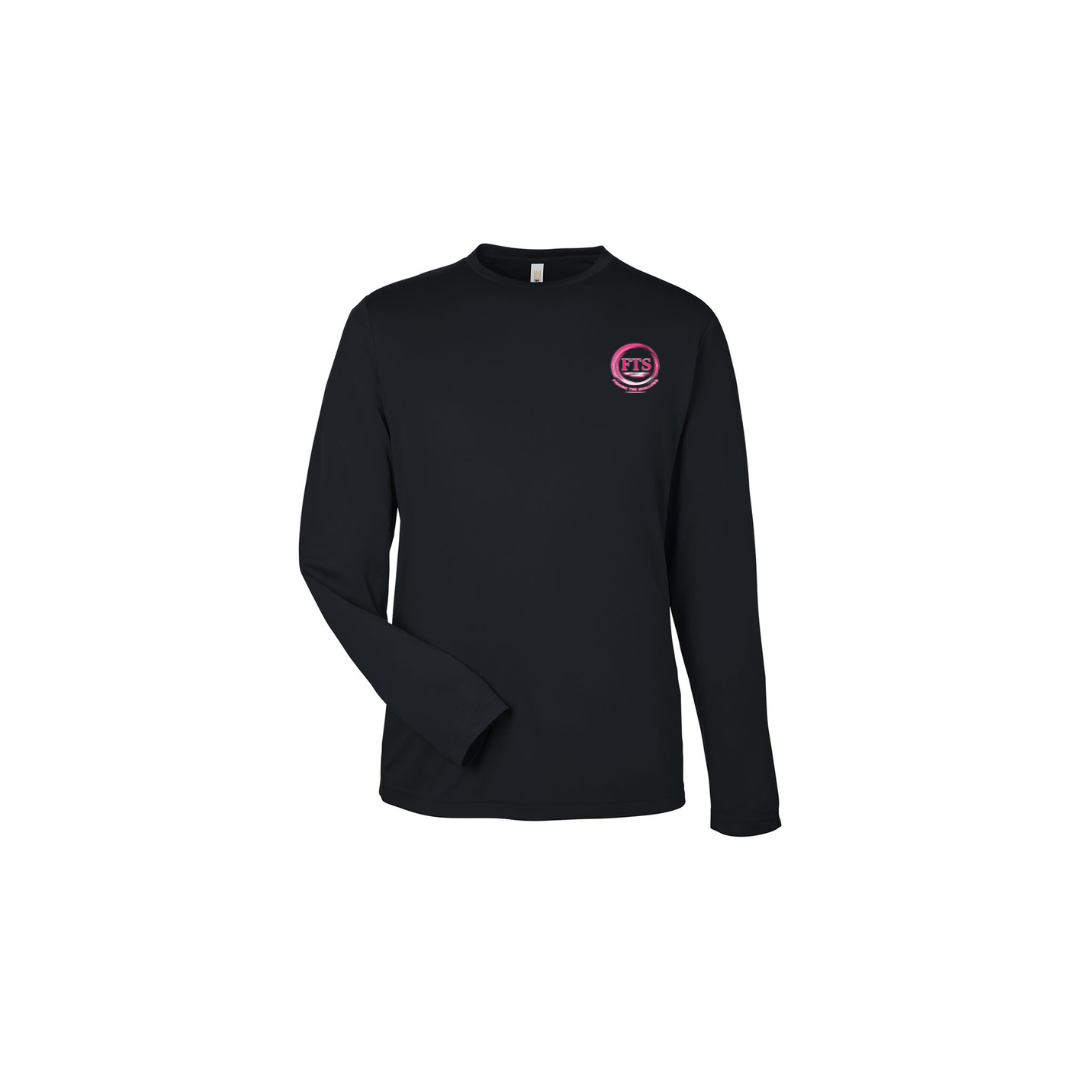 Sitting Girl – Girls Long Sleeve in Black - front logo view