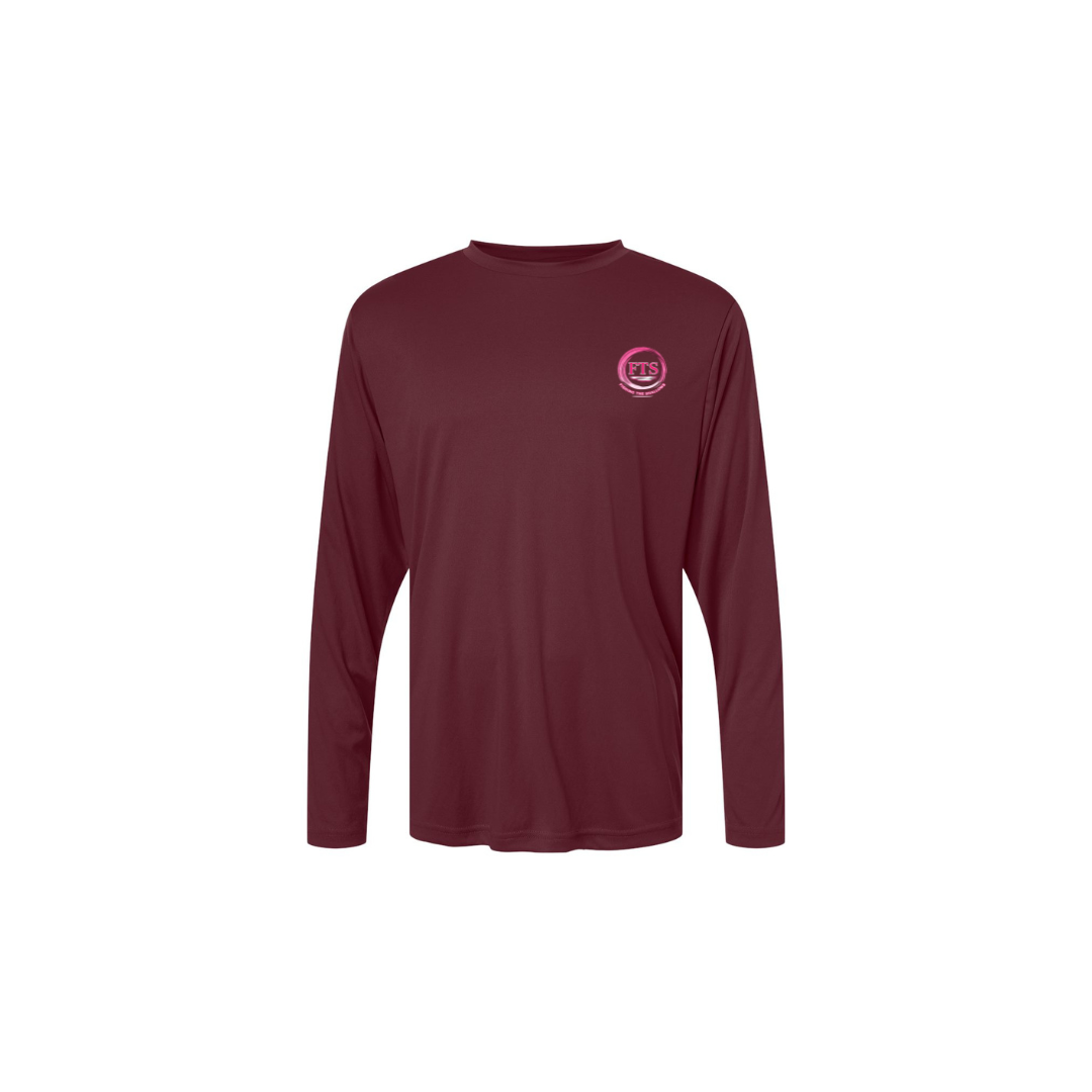 Sitting Girl – Girls Long Sleeve in Burgundy - front logo view
