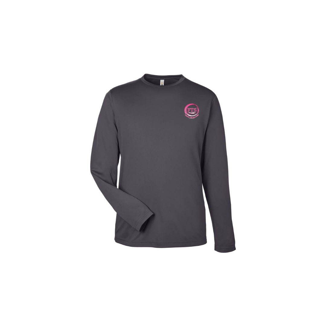 Sitting Girl – Girls Long Sleeve in Carbon - front logo view