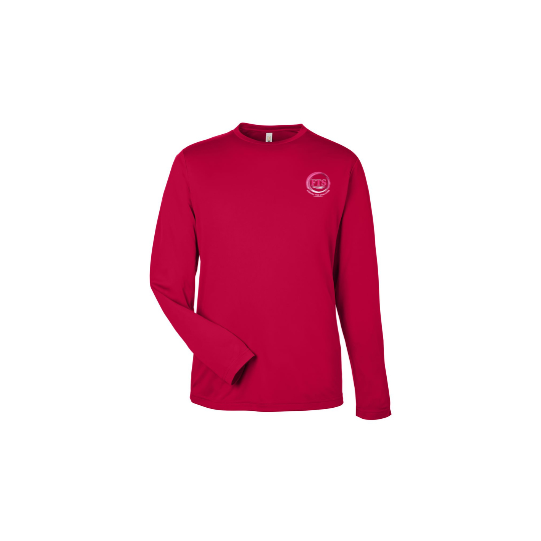 Sitting Girl – Girls Long Sleeve in Classic Red - front logo view
