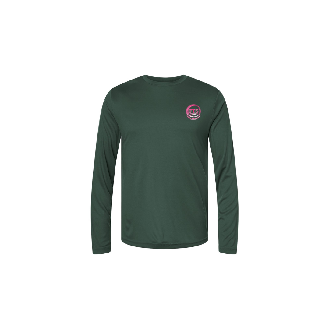 Sitting Girl – Girls Long Sleeve in Forest - front logo view