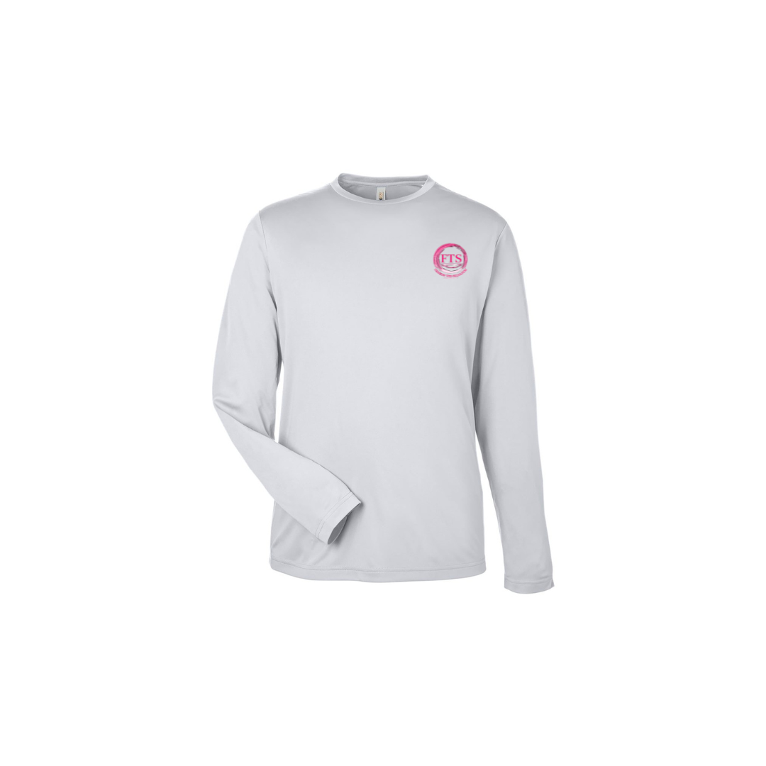 Sitting Girl – Girls Long Sleeve in Platinum - front logo view