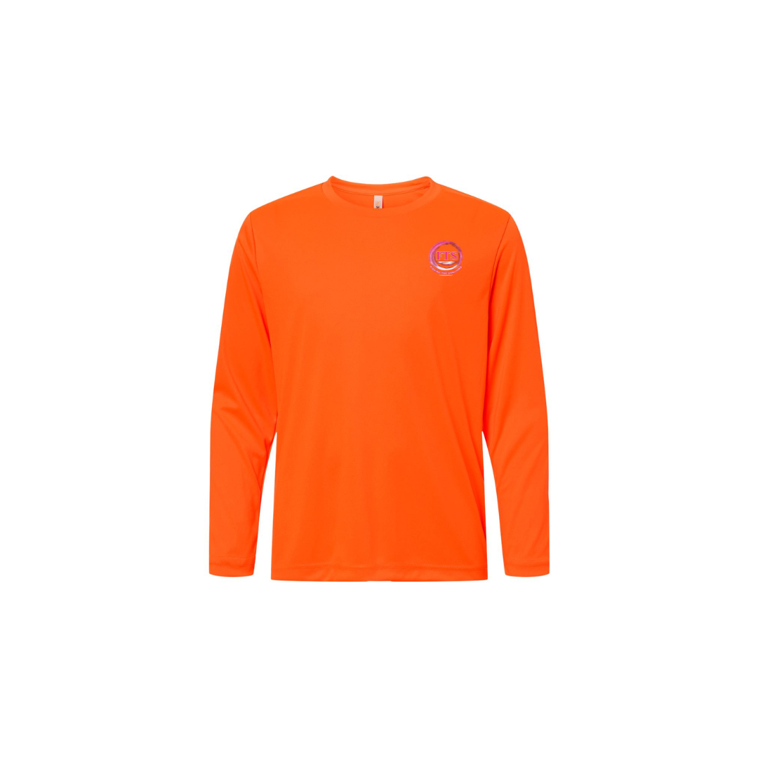 Sitting Girl – Girls Long Sleeve in Safety Orange - front logo view