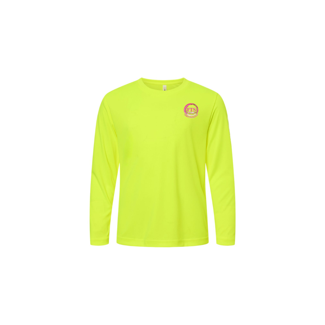Sitting Girl – Girls Long Sleeve in Safety Yellow - front logo view
