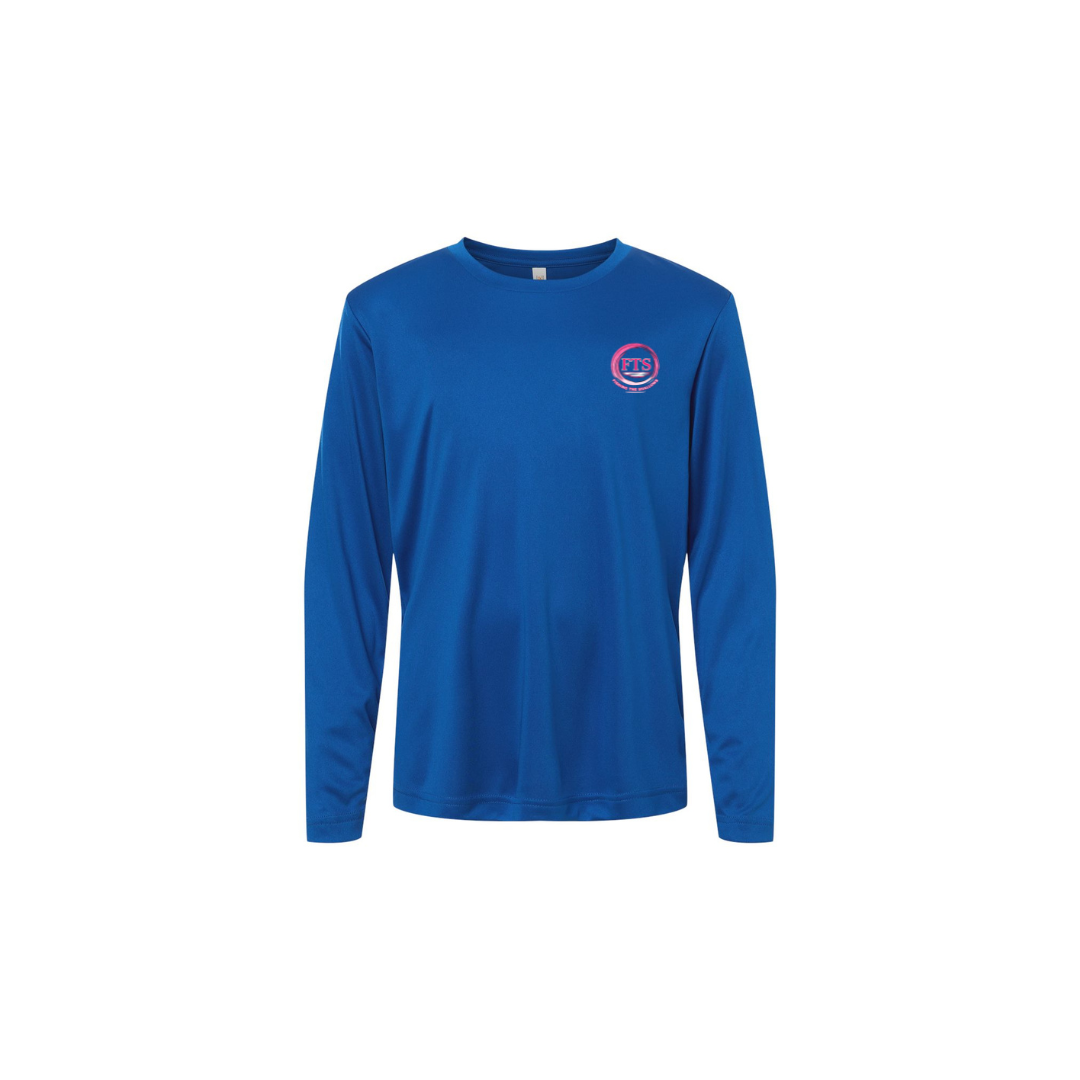Sitting Girl – Girls Long Sleeve in True Royal - front logo view